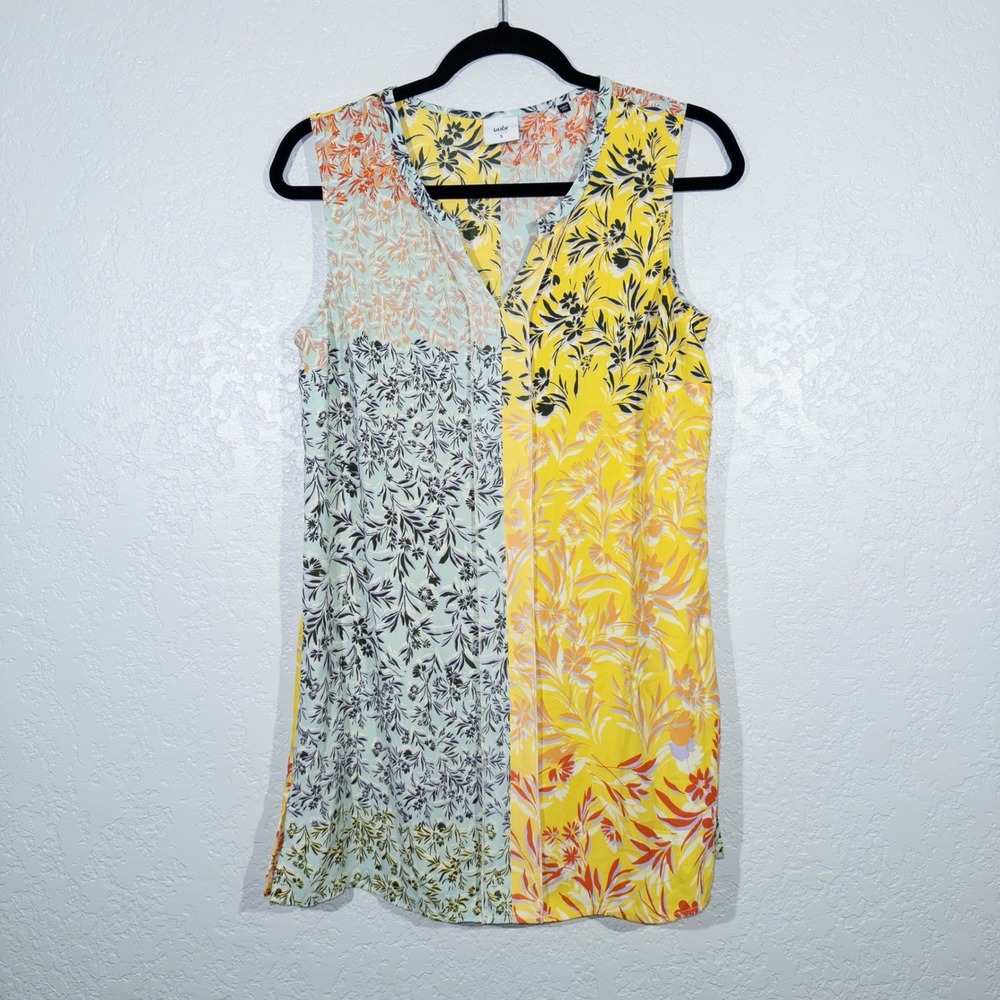 CAbi Yellow & Blue Floral Split Tunic Top Size Small